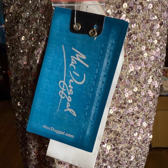 Mac Duggal Rose Gold Fully Sequined Sheath Cocktail Dress, Size 14, NWT - Picture 8 of 13